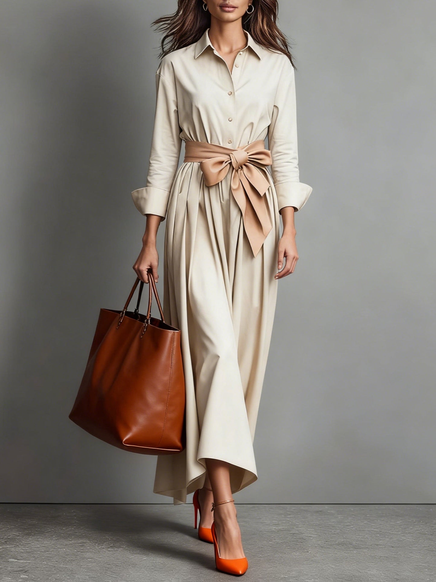 Image of Karen | Dames A-lijn Midi Jurk met Riem