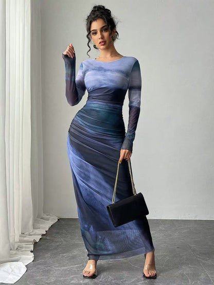 Image of Kathryn | Dames Lange Mouw Bodycon Maxi Jurk
