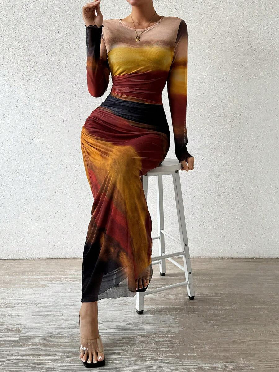 Image of Kathryn | Dames Lange Mouw Bodycon Maxi Jurk
