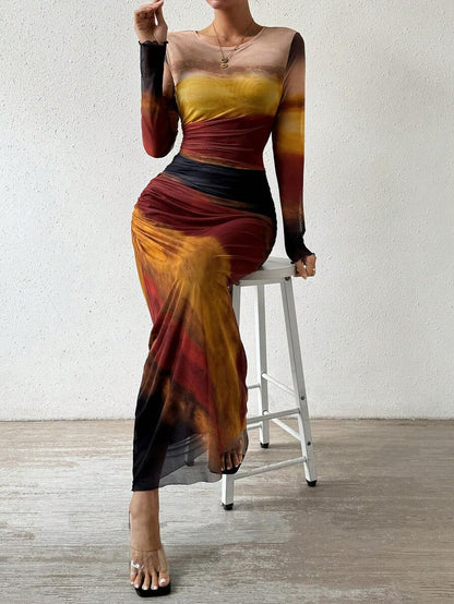 Image of Kathryn | Dames Lange Mouw Bodycon Maxi Jurk