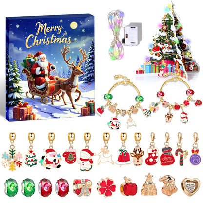 Kerstadventskalender voor kinderen met armband om af te tellen - 24 dagen - kleurrijke kristallen in geschenkdoos