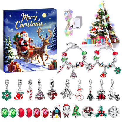 Kerstadventskalender voor kinderen met armband om af te tellen - 24 dagen - kleurrijke kristallen in geschenkdoos