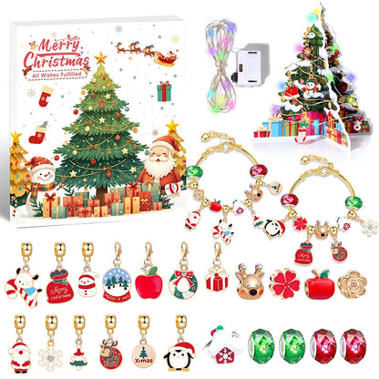 Kerstadventskalender voor kinderen met armband om af te tellen - 24 dagen - kleurrijke kristallen in geschenkdoos