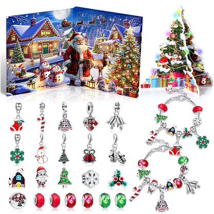 Kerstadventskalender voor kinderen met armband om af te tellen - 24 dagen - kleurrijke kristallen in geschenkdoos