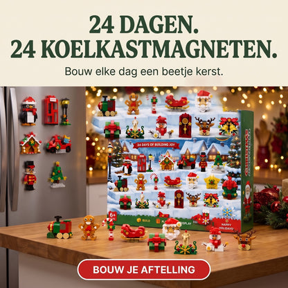 Kerst Koelkastmagneten Adventskalender, 24 Bouwsels van Bouwsteentjes