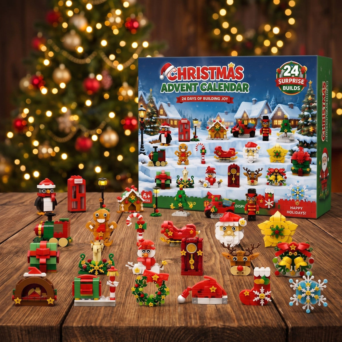 Kerst Koelkastmagneten Adventskalender, 24 Bouwsels van Bouwsteentjes