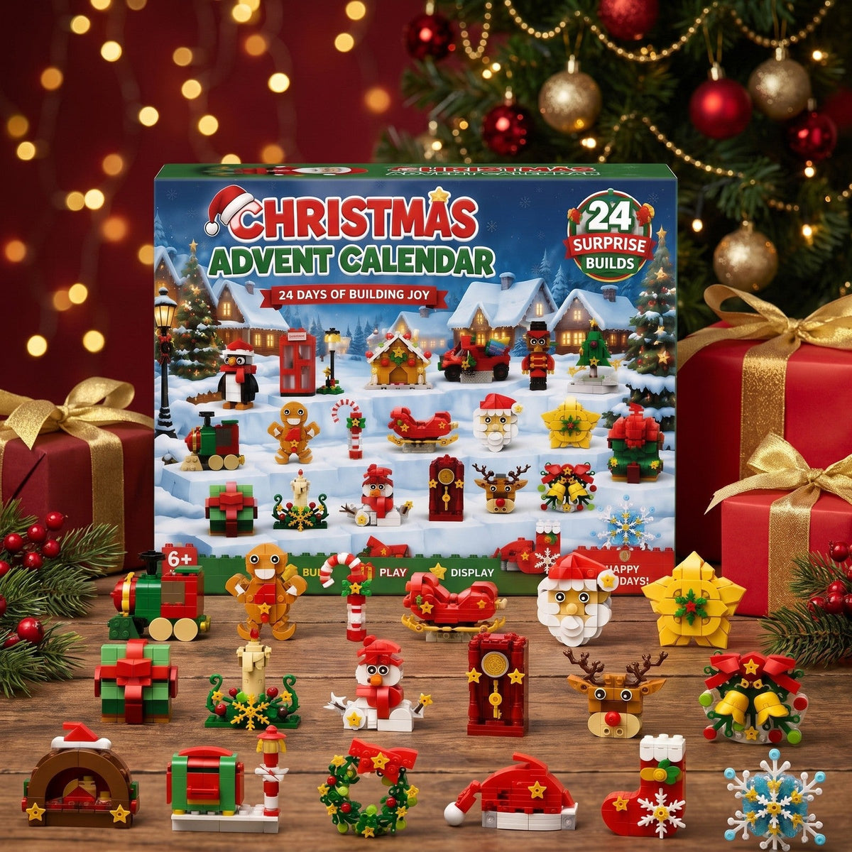 Kerst Koelkastmagneten Adventskalender, 24 Bouwsels van Bouwsteentjes