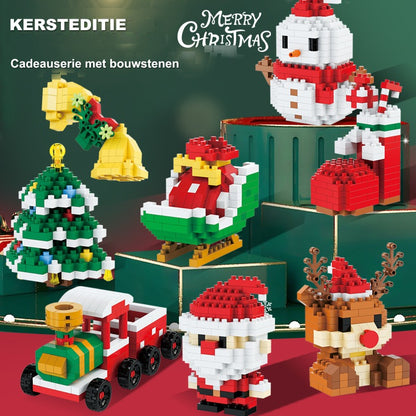 Kerst mini-bouwsteenfiguren – Cadeauset met kerstman, sneeuwpop, rendier & kerstboom