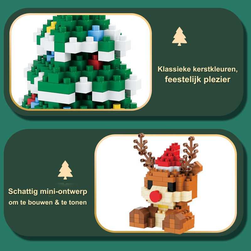 Kerst mini-bouwsteenfiguren – Cadeauset met kerstman, sneeuwpop, rendier & kerstboom