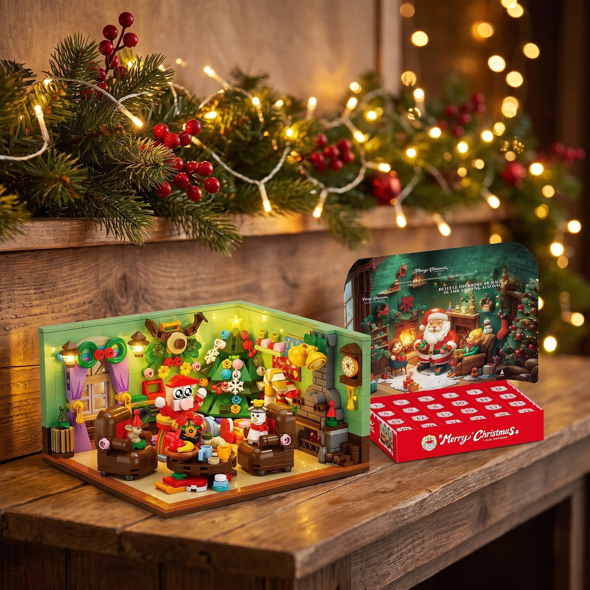 Kerst Woonkamer Adventskalender, 669-delige Scène met 24 Doosjes