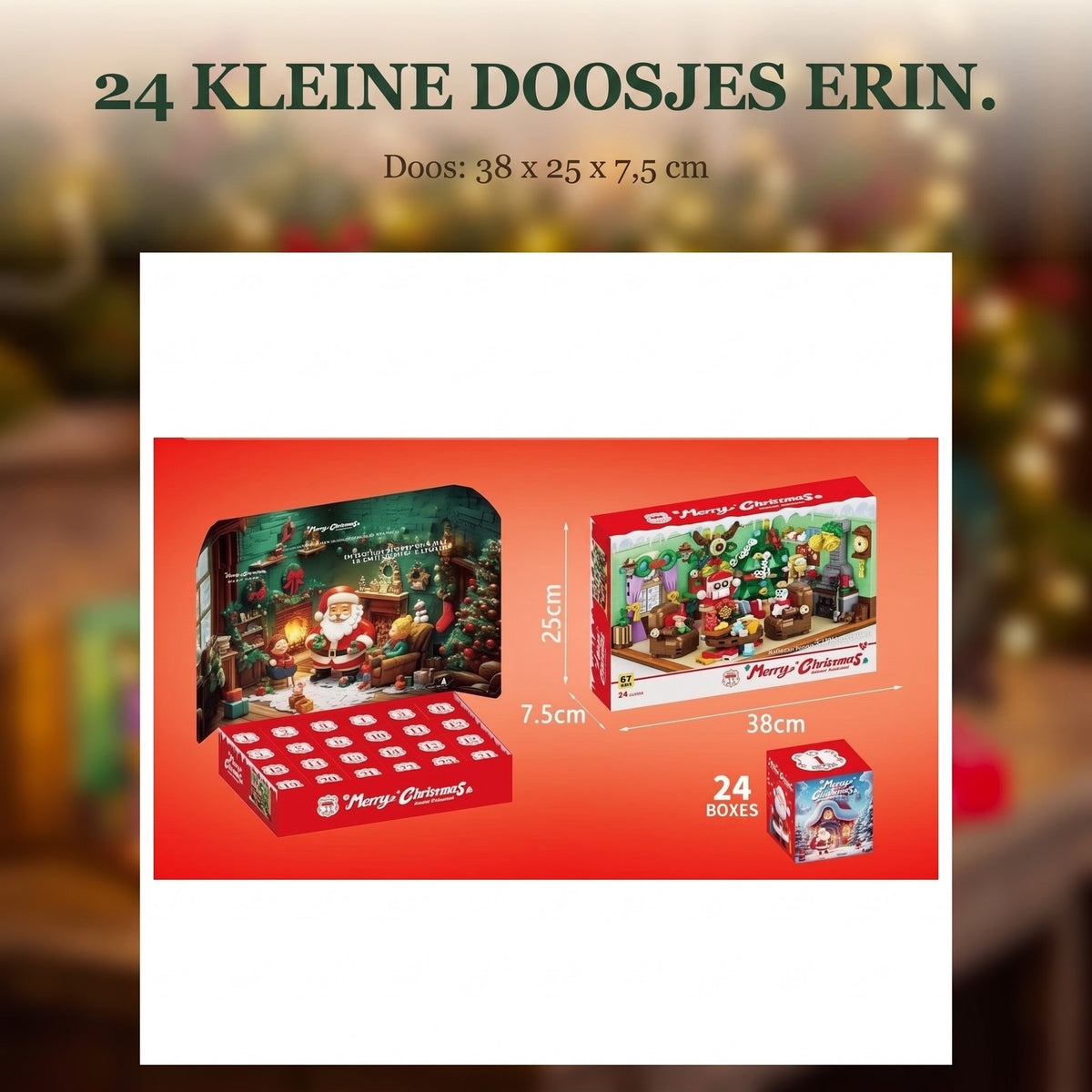 Kerst Woonkamer Adventskalender, 669-delige Scène met 24 Doosjes