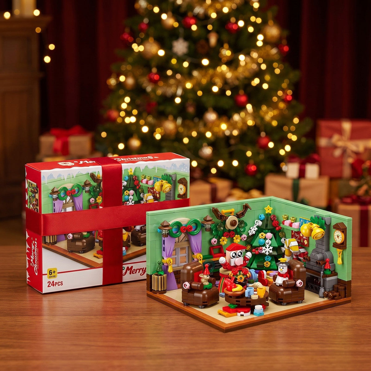 Kerst Woonkamer Adventskalender, 669-delige Scène met 24 Doosjes