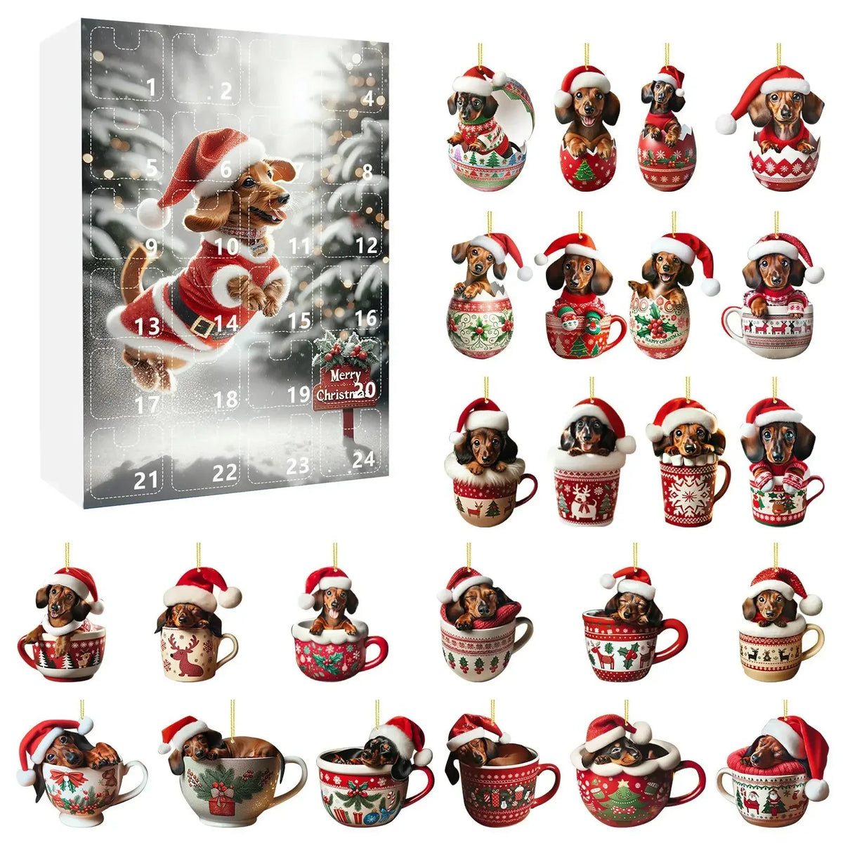 Kerstadventskalender met teckelthema – 24-daagse countdown en decoratief acryldesign
