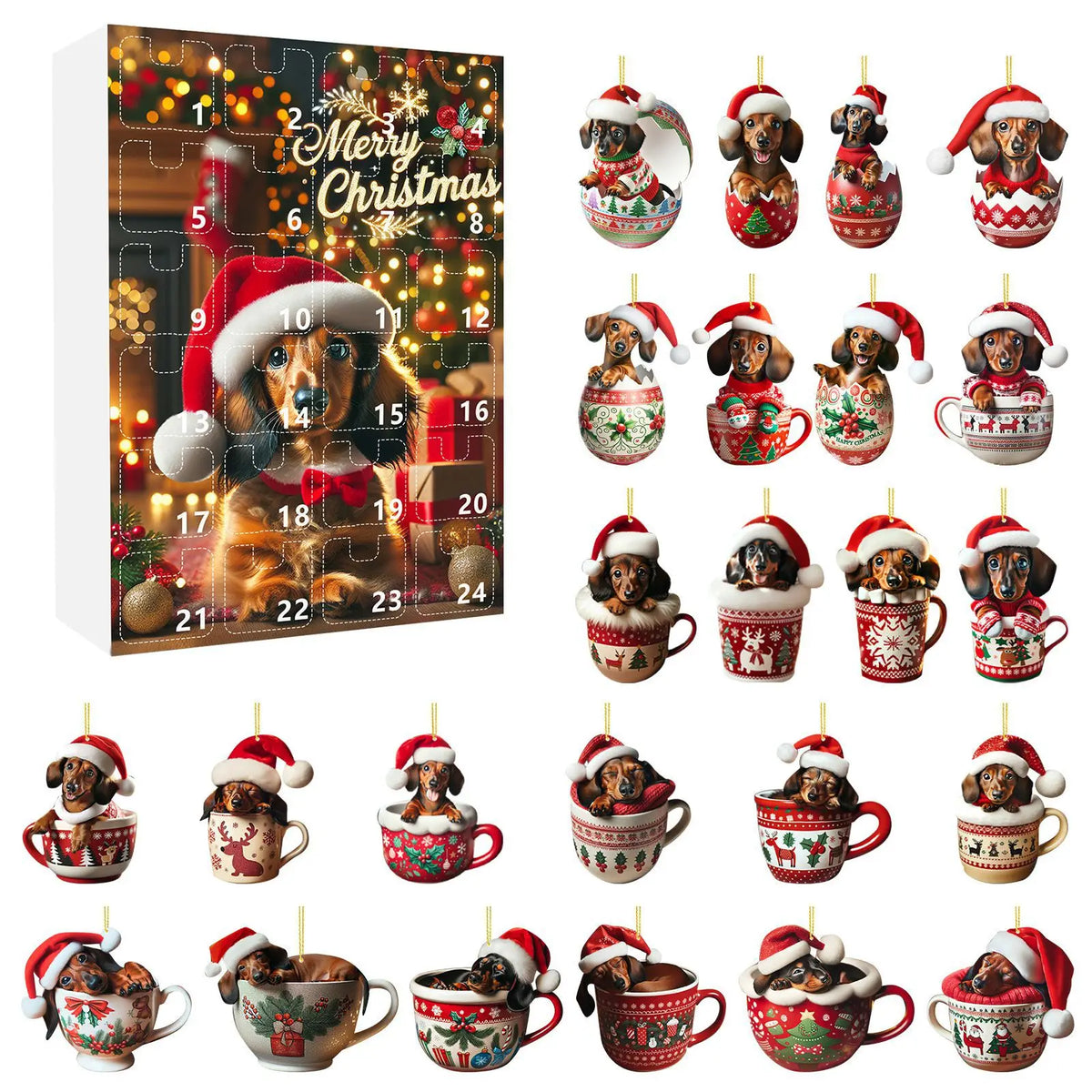 Kerstadventskalender met teckelthema – 24-daagse countdown en decoratief acryldesign
