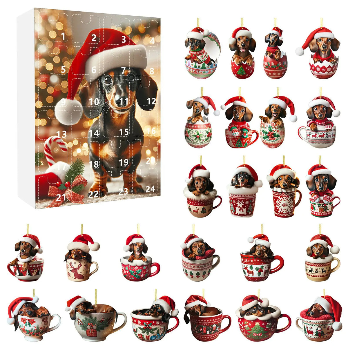Kerstadventskalender met teckelthema – 24-daagse countdown en decoratief acryldesign