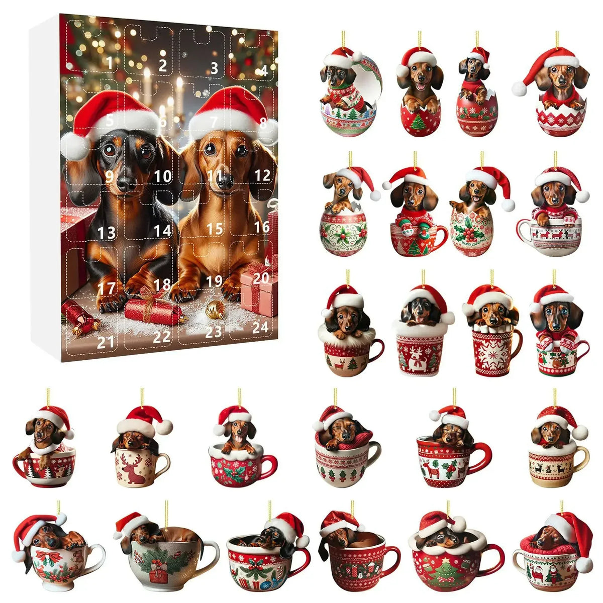Kerstadventskalender met teckelthema – 24-daagse countdown en decoratief acryldesign