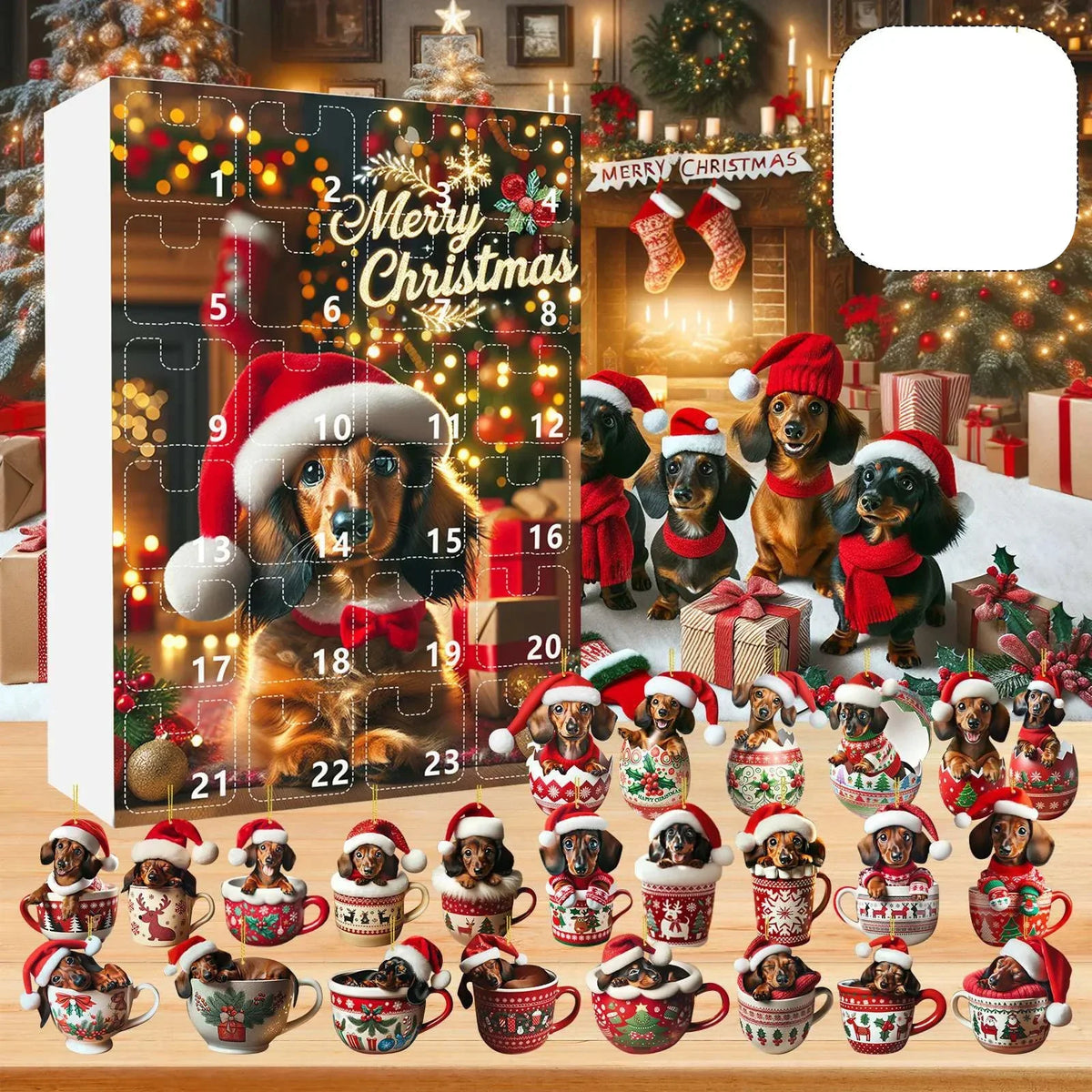 Kerstadventskalender met teckelthema – 24-daagse countdown en decoratief acryldesign