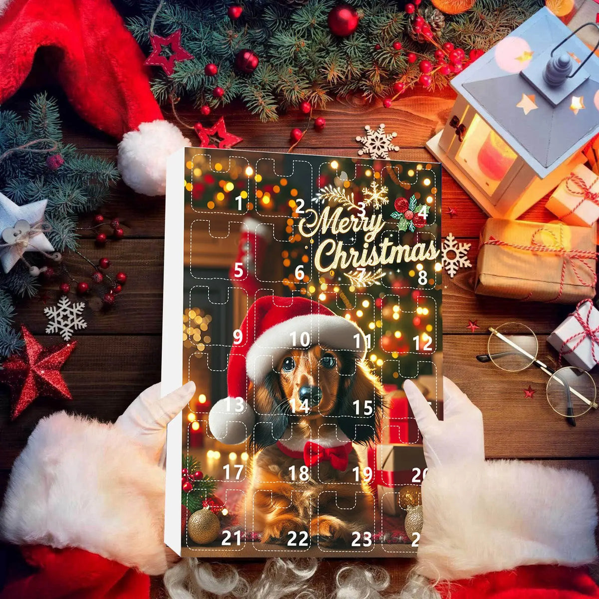Kerstadventskalender met teckelthema – 24-daagse countdown en decoratief acryldesign