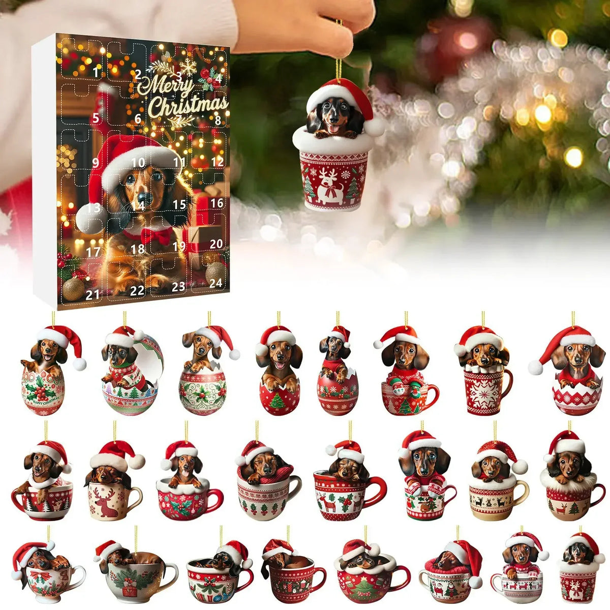 Kerstadventskalender met teckelthema – 24-daagse countdown en decoratief acryldesign