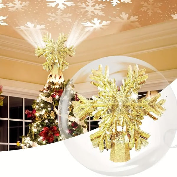 Kerstboompiek met verlichting en led-sneeuwvlokprojector