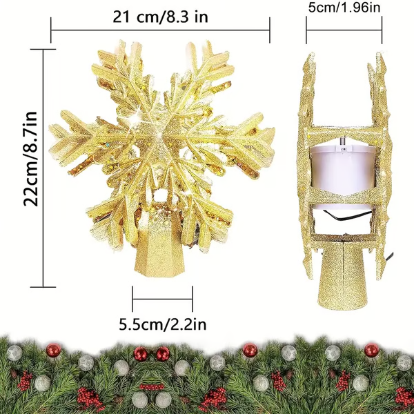 Kerstboompiek met verlichting en led-sneeuwvlokprojector