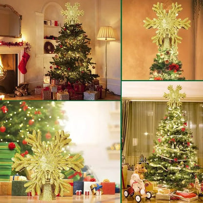 Kerstboompiek met verlichting en led-sneeuwvlokprojector