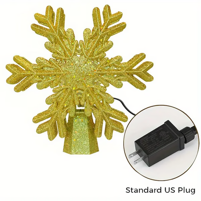Kerstboompiek met verlichting en led-sneeuwvlokprojector