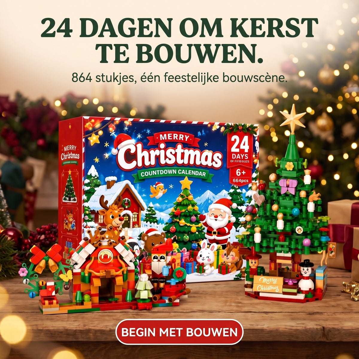 Kerstdorp Adventskalender met Bouwstenen, 864 Stukjes