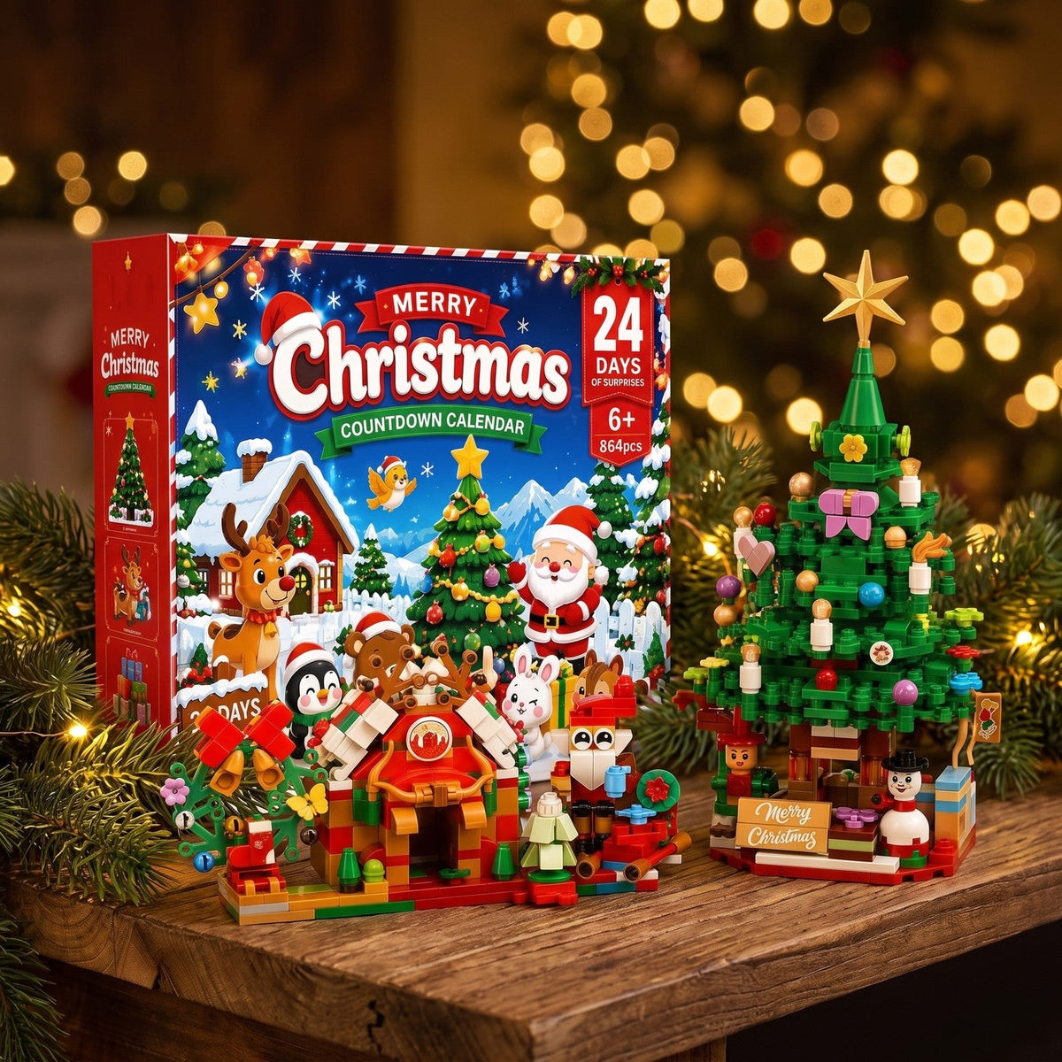 Kerstdorp Adventskalender met Bouwstenen, 864 Stukjes
