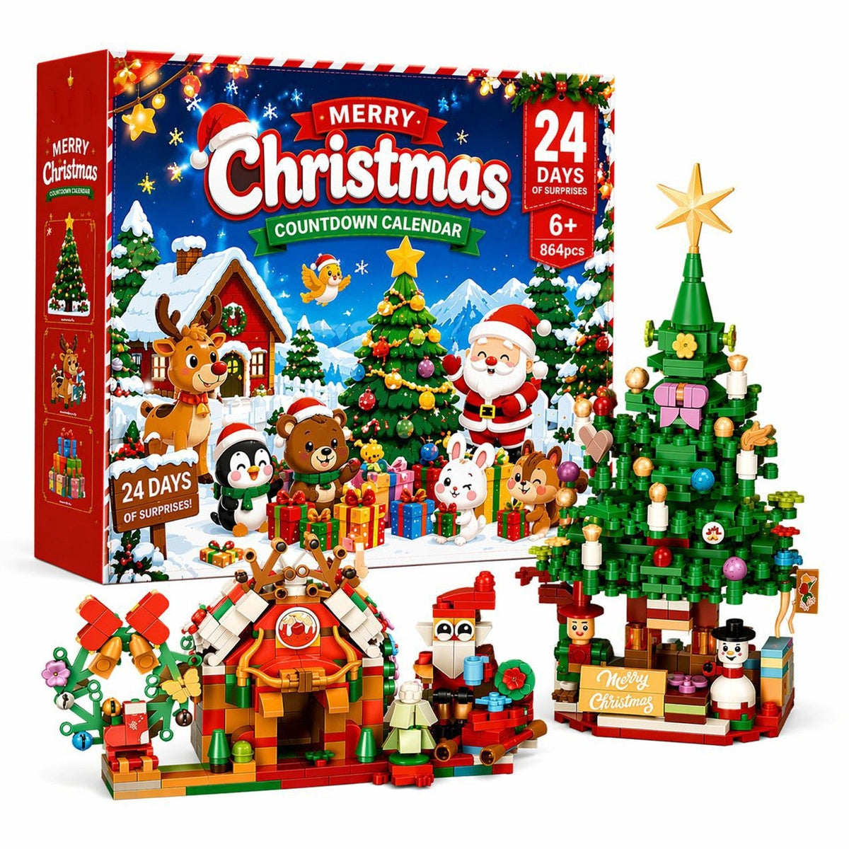 Kerstdorp Adventskalender met Bouwstenen, 864 Stukjes