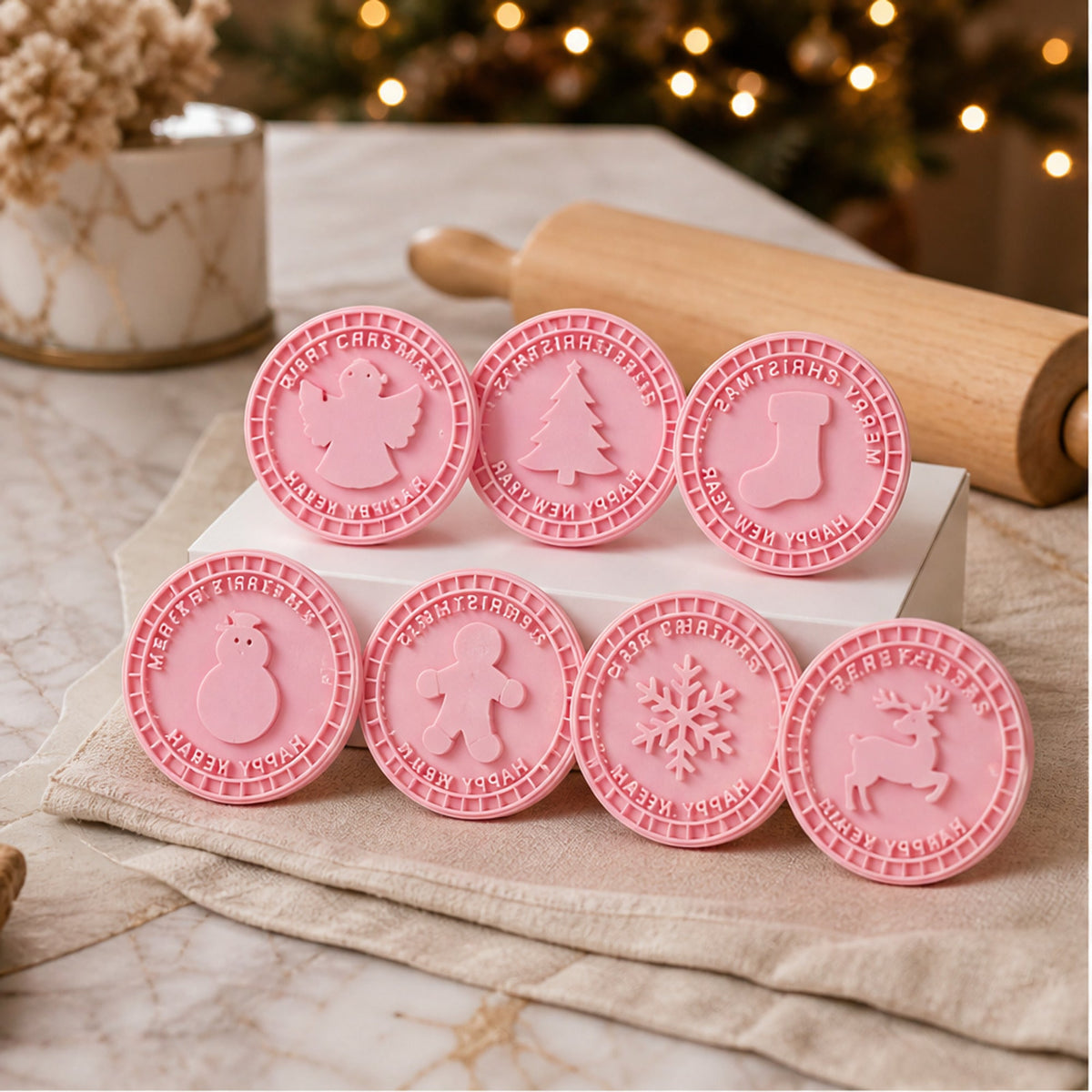 Kerstkoekjesstempelset - 3D reliëfstempel voor koekjes van bakkerskwaliteit - 9 feestelijke designs