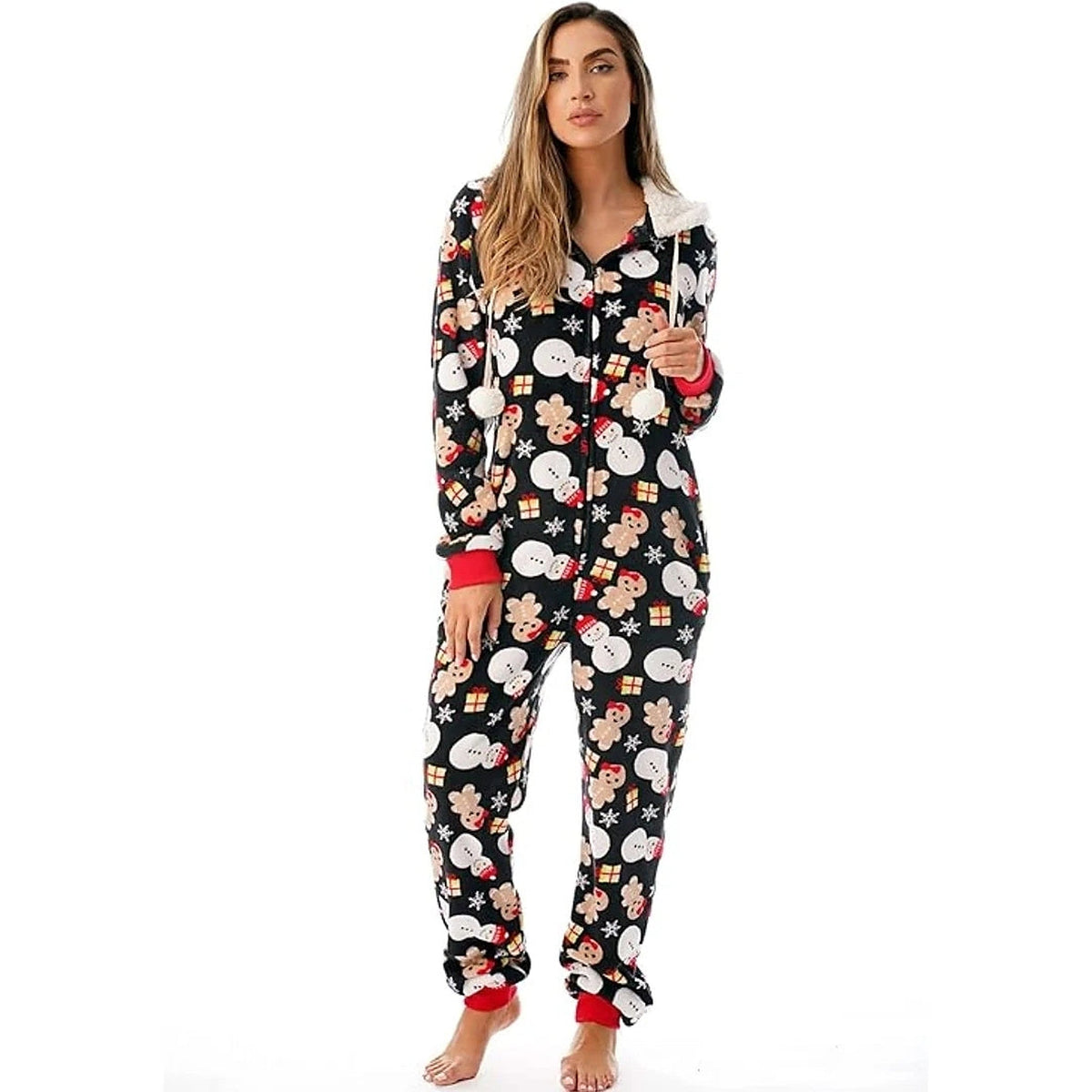 Kerstonesie voor dames - Zachte huisoutfit met capuchon en rits