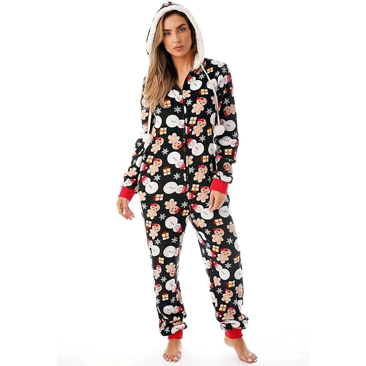Kerstonesie voor dames - Zachte huisoutfit met capuchon en rits