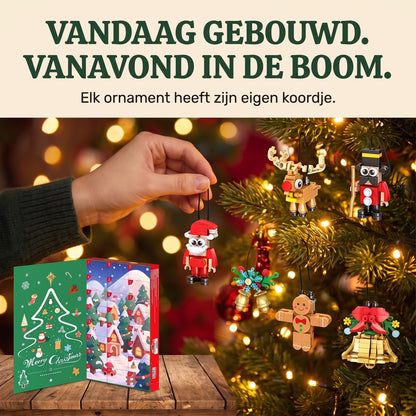 Kerstornamenten Adventskalender van Bouwstenen, 24 Bouwsels om op te Hangen, 700 Stukjes