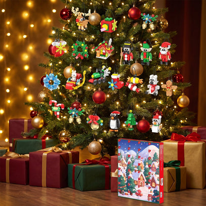 Kerstornamenten Adventskalender van Bouwstenen, 24 Bouwsels om op te Hangen, 700 Stukjes