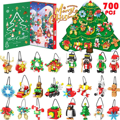 Kerstornamenten Adventskalender van Bouwstenen, 24 Bouwsels om op te Hangen, 700 Stukjes