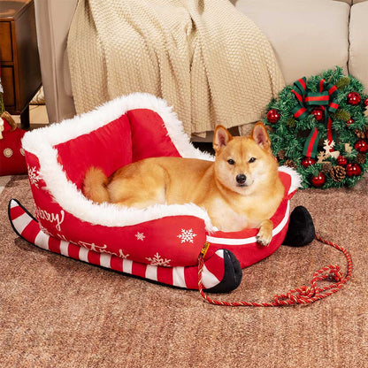 Kerstslee-hondenmand met pluche kristalfluweel en antislipbodem