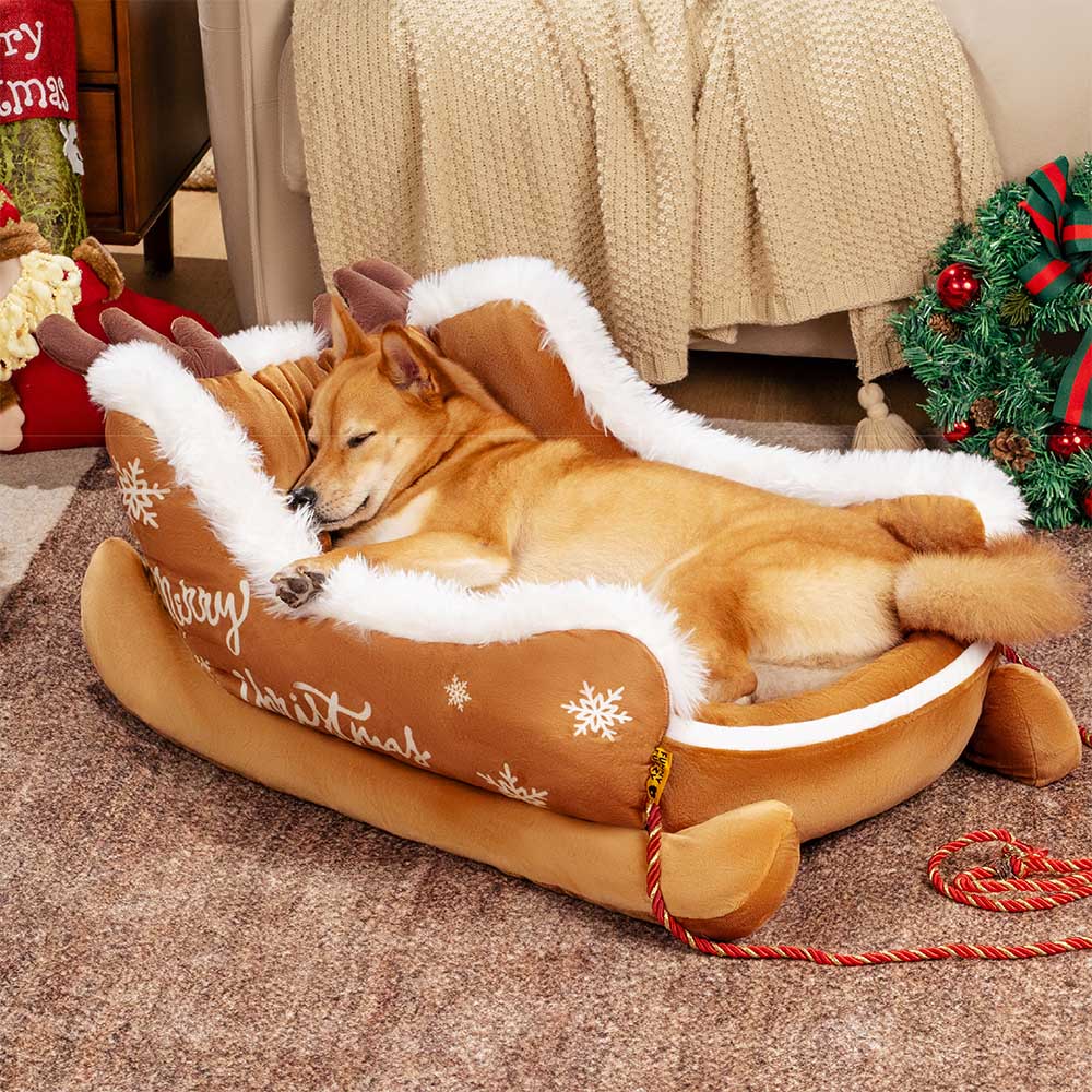 Kerstslee-hondenmand met pluche kristalfluweel en antislipbodem