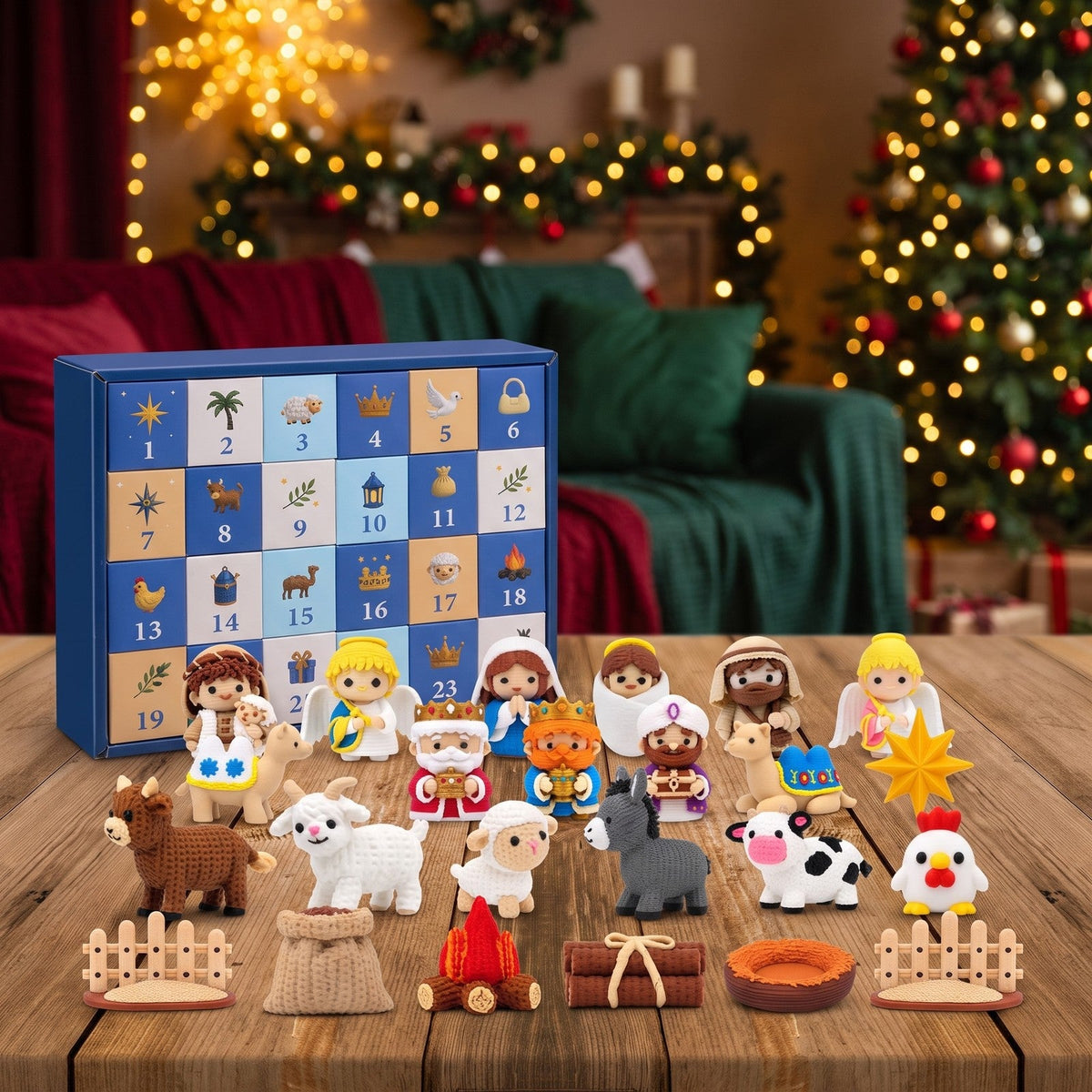 Kerststal Adventskalender met 24 3D-geprinte Figuren