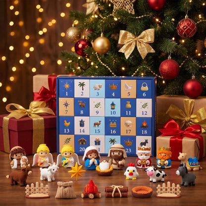 Kerststal Adventskalender met 24 3D-geprinte Figuren