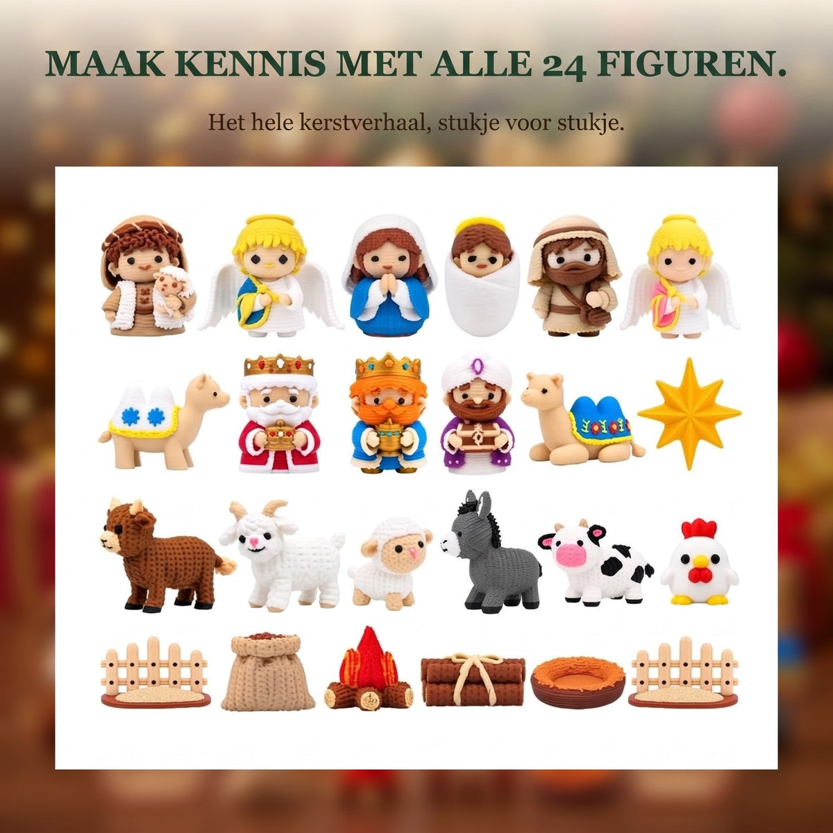 Kerststal Adventskalender met 24 3D-geprinte Figuren