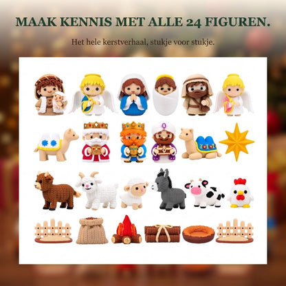Kerststal Adventskalender met 24 3D-geprinte Figuren