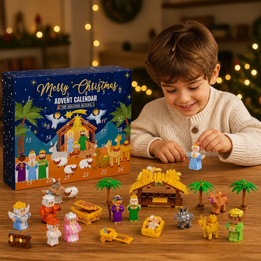 Kerststal bouwstenen adventskalender – 24 dagen gevuld met kerstfiguren