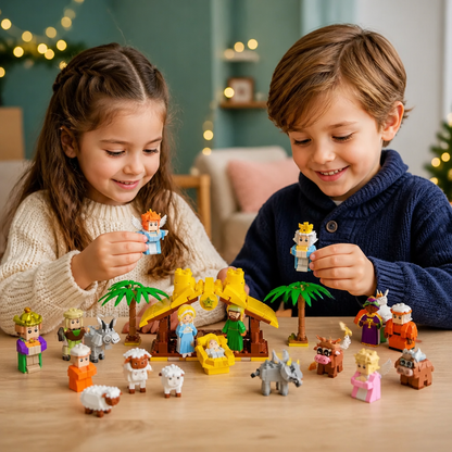 Kerststal bouwstenen adventskalender – 24 dagen gevuld met kerstfiguren