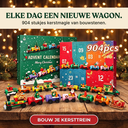 Kersttrein Adventskalender, 904-delige Bouwset Trein van Bouwsteentjes
