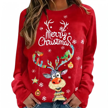 Kersttrui voor dames - Sweater met vrolijk rendier en feestelijke print