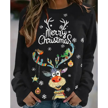 Kersttrui voor dames - Sweater met vrolijk rendier en feestelijke print