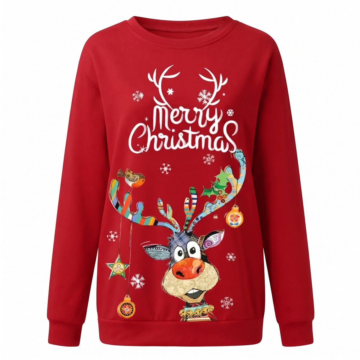 Kersttrui voor dames - Sweater met vrolijk rendier en feestelijke print