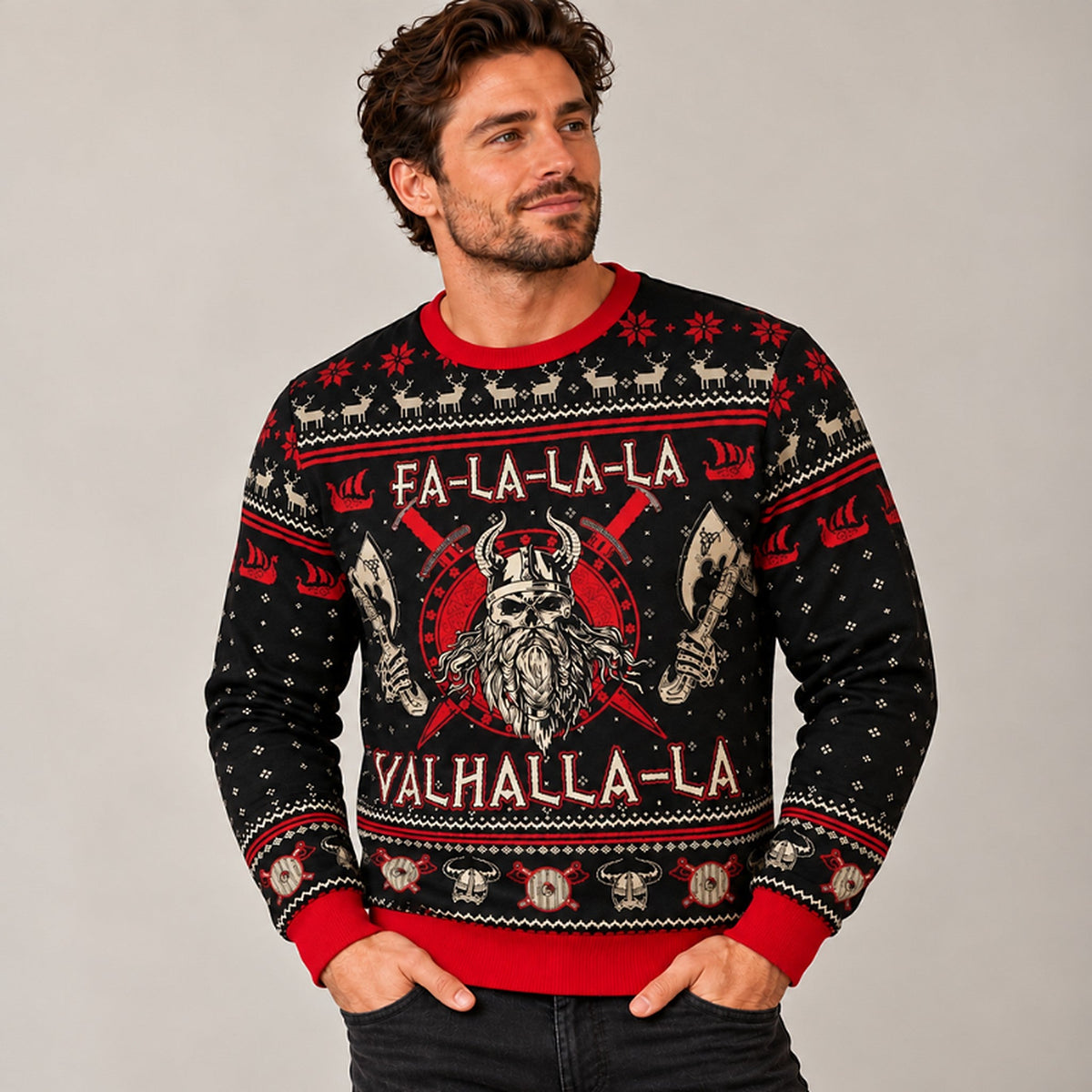 Kersttrui voor heren met vikingdesign - Als trui, hoodie of vest
