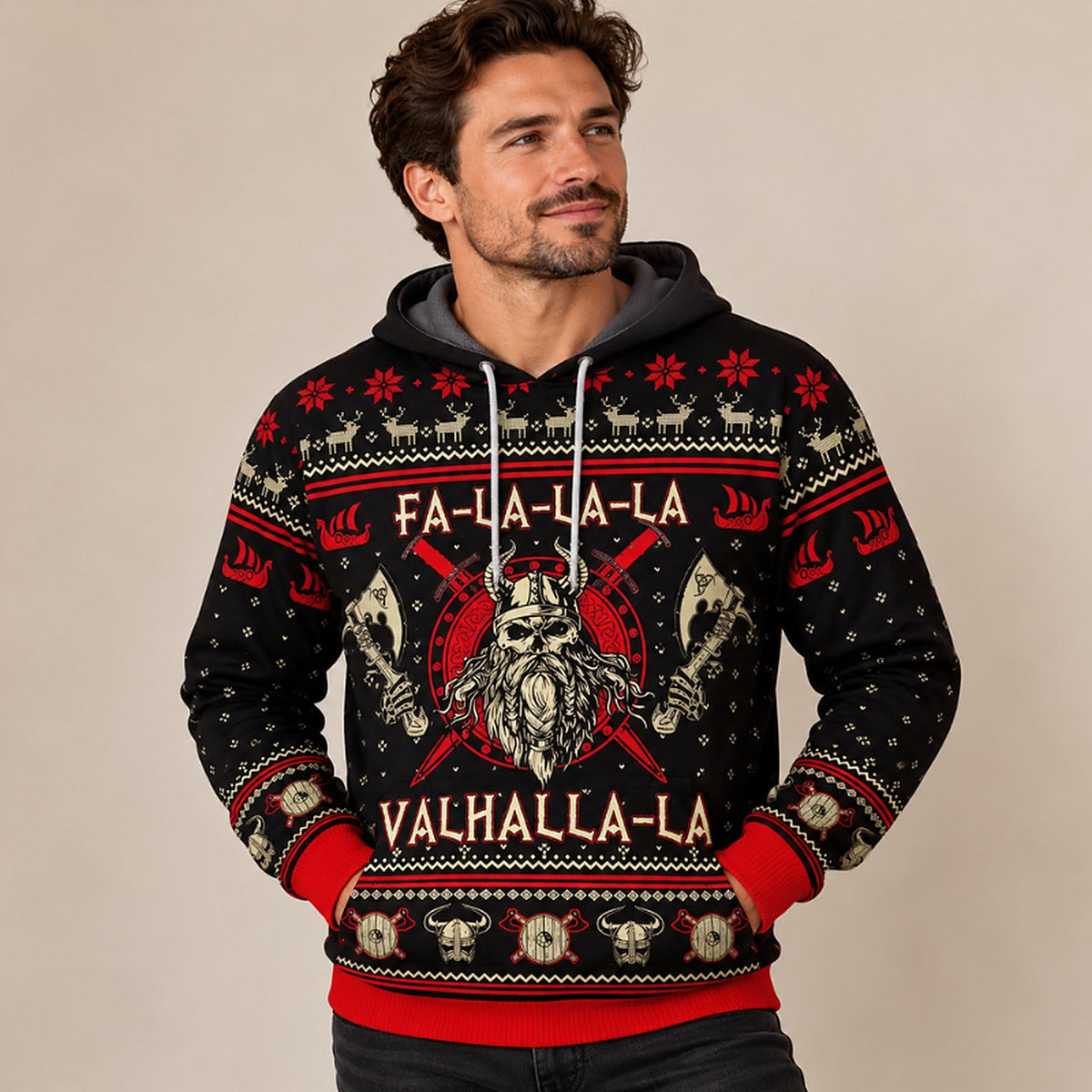 Kersttrui voor heren met vikingdesign - Als trui, hoodie of vest